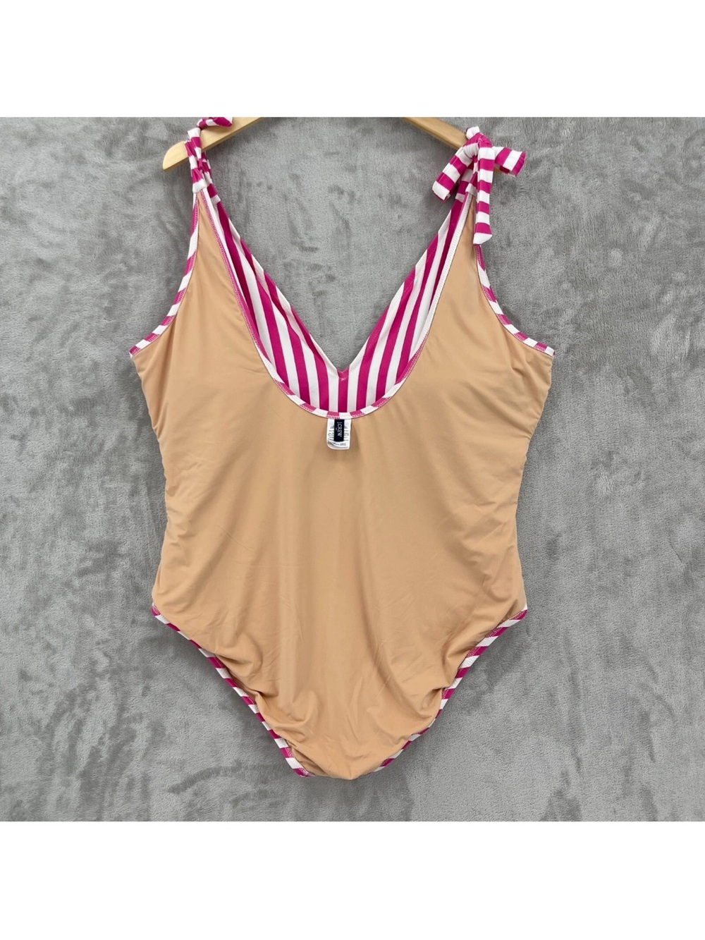 J. Crew 3X Pink & White Striped Tie-Shoulder One-Piece - Picture 7 of 16